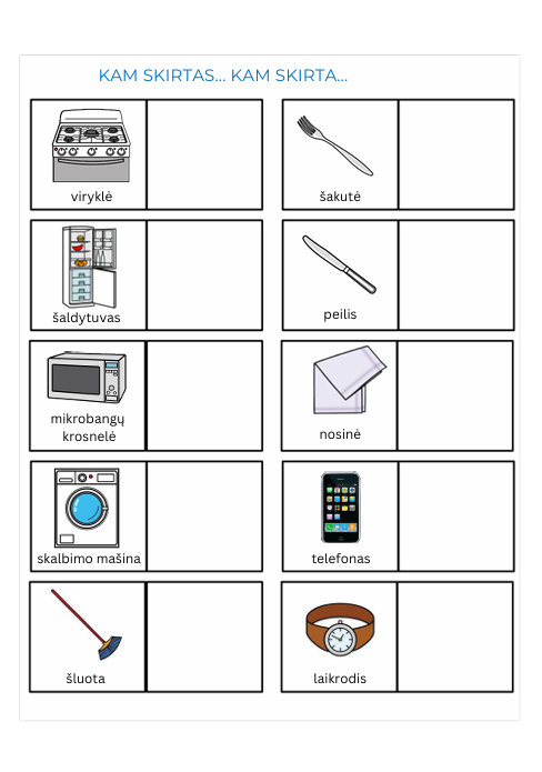 TEACCH medžiaga - atsakyk į klausimus - daiktų paskirtis